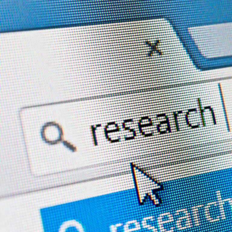 Computer screen with 'research' entered in search bar